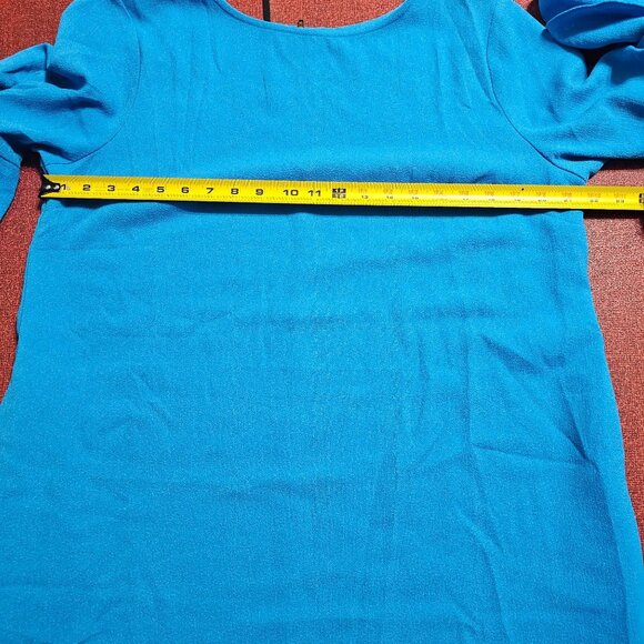 Soft Surroundings Blue Ruffle Sleeve Shift Dress Sz L Lightweight Crepe Boho - Picture 9 of 10